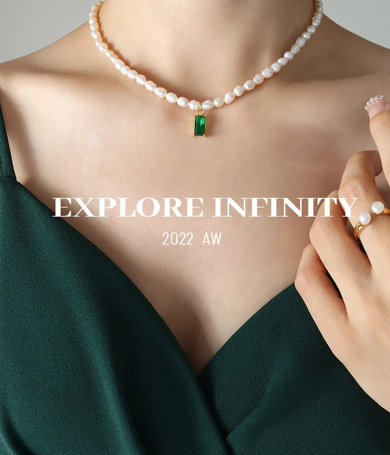 Women's Necklace Elegant Style Crystal Pendant Freshwater Pearl Collarbone Chain Stainless Steel Fashionable Versatile Jewelry
