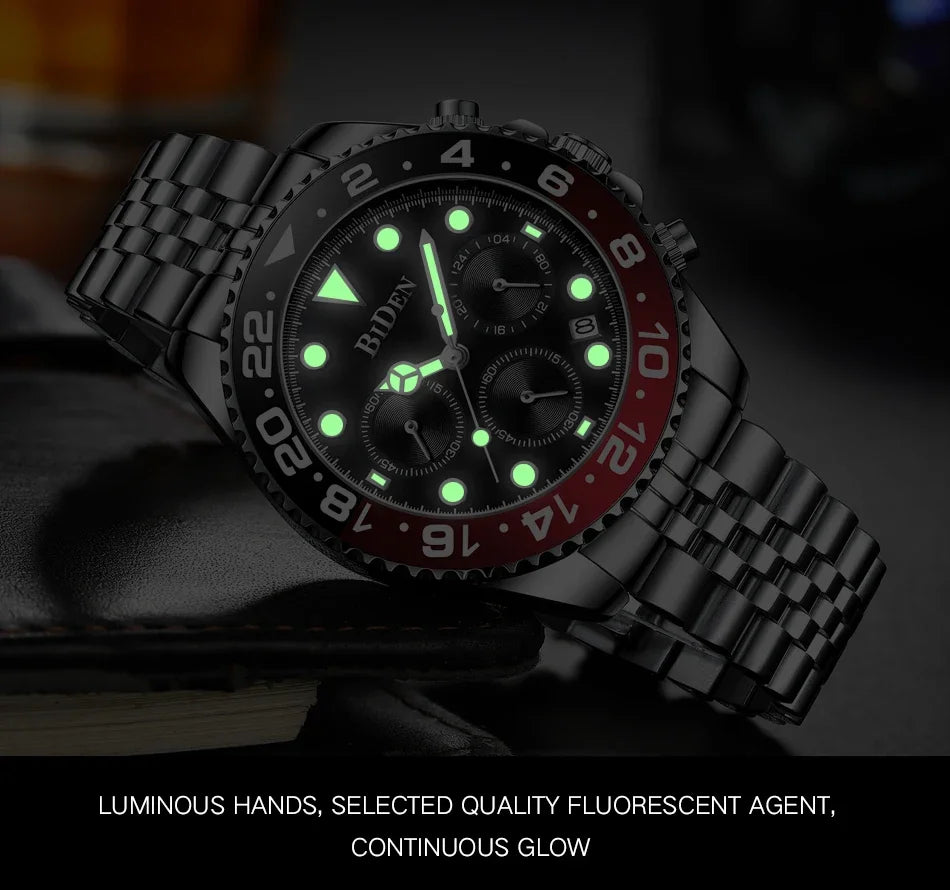 Brand Men's Watches Are High-end Lightweight Luxurious Round Multifunctional Quartz Watches with Solid Steel Straps for Dail