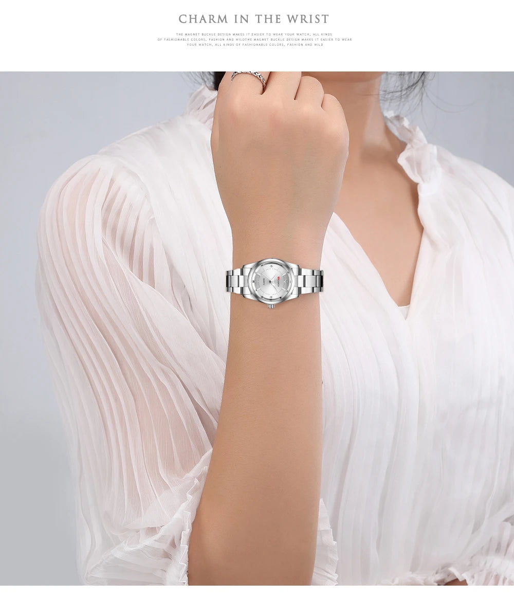 Luxury Women's Watch 29mm Fashionable Stainless Steel Rhinestone Pink Minimalist Girl Clock Outdoor Travel Women Wrist Watches