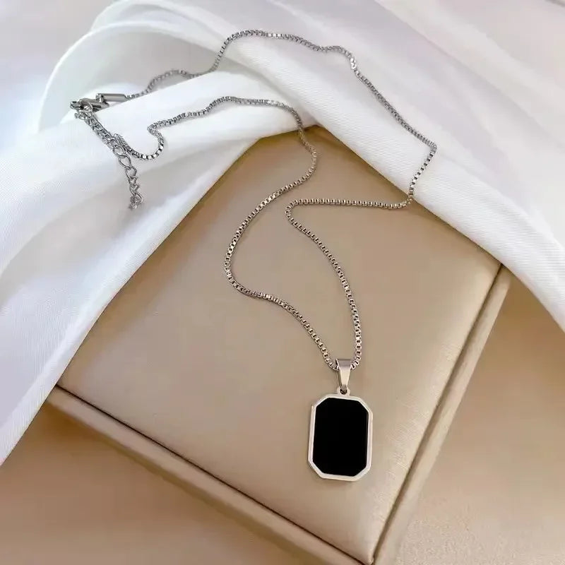 men's Neck Chain Black Exquisite Minimalist Square Pendant Choker Geometric Necklace Collar Chain Female Jewelry Party Gifts
