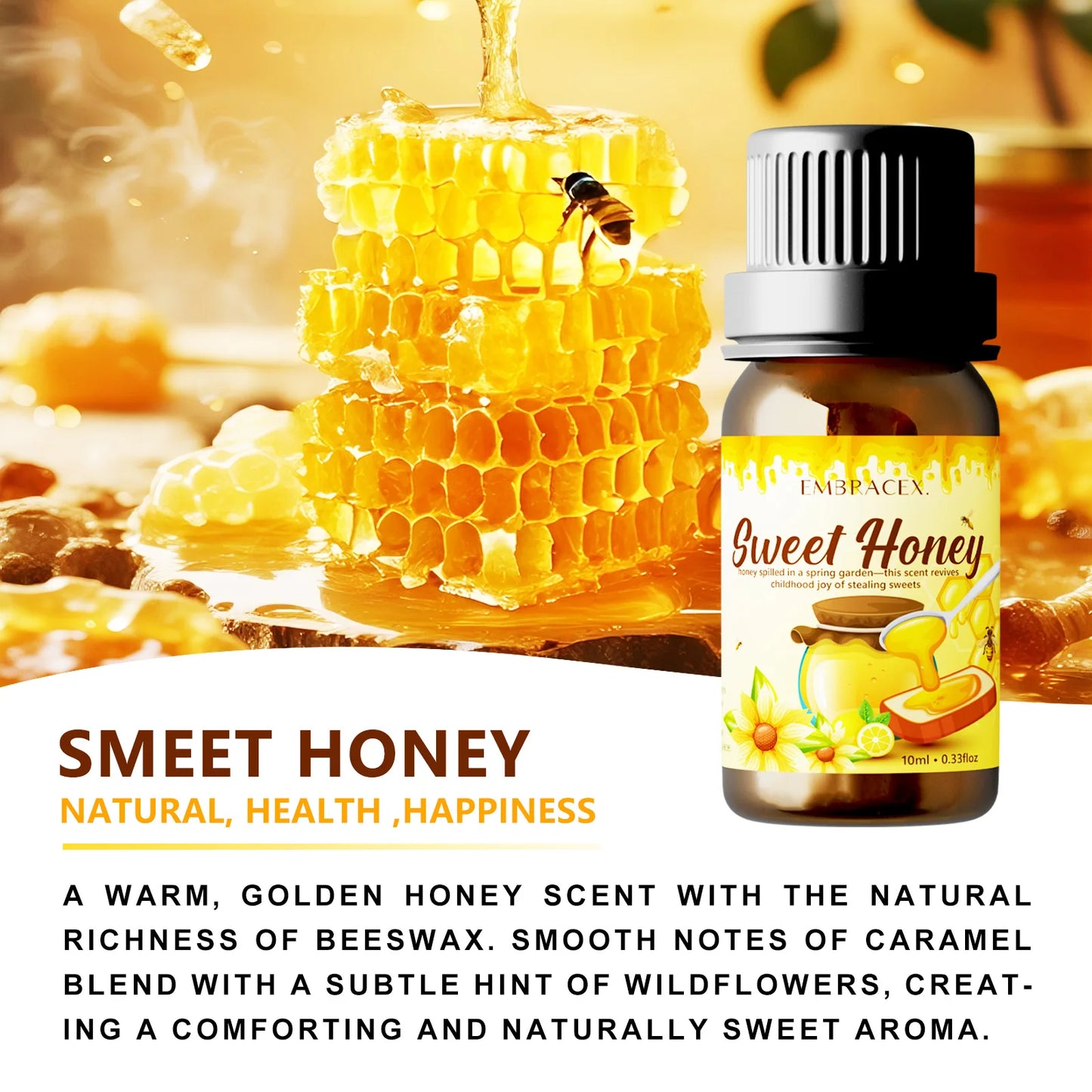 10ml Honey Fragrance oil Perfume Essential Oils Air Freshening Humidifier Diffusers Oils DIY Candle/Soap Skincare Holiday Gifts