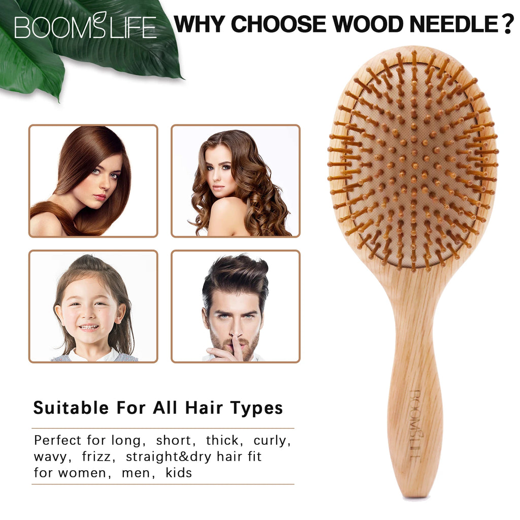 Natural Hair Brush Women Wide Tooth Hair Combs Healthy Paddle Cushion Massage Hairbrush Wooden Comb Hair Care Barber Accessories