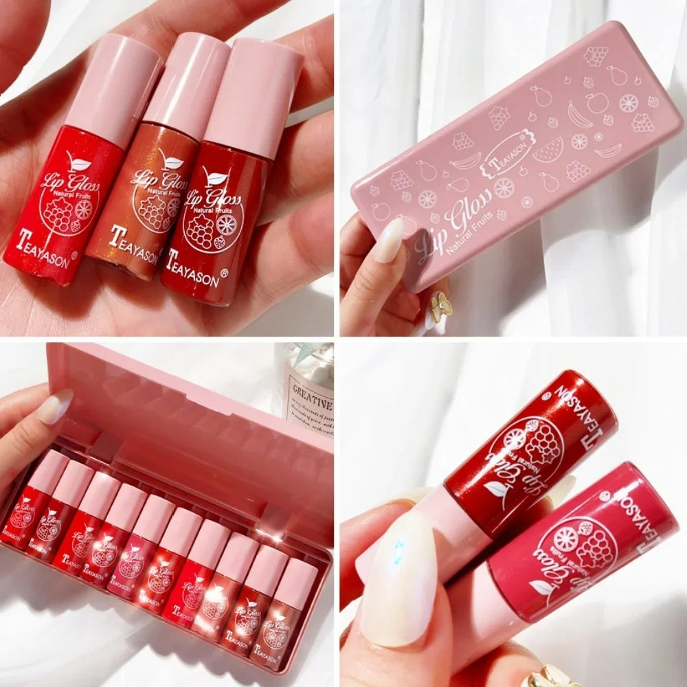 Mini 10 Colors Liquid Lip Gloss Set Waterproof Non-Stick 24-Hour Long Lasting Velvet Matte Lipstick Cosmetic Makeup Care