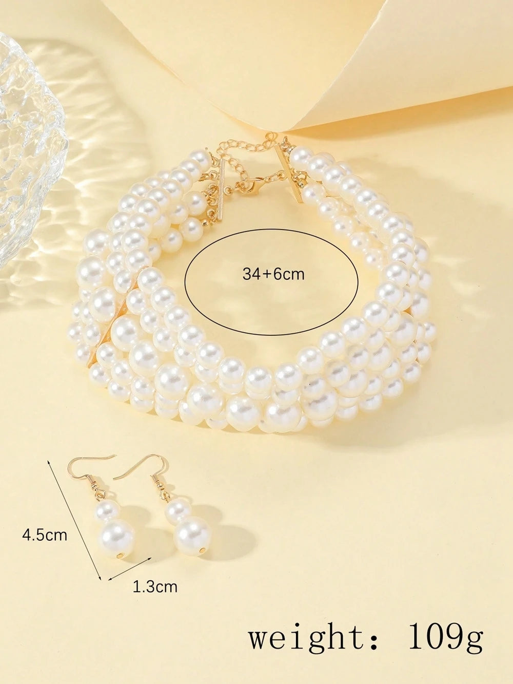 New Trendy Jewelry Set For Women Elegant Charm Multi-layer Imitation Pearl Choker Necklace And Earrings Neck Accessories