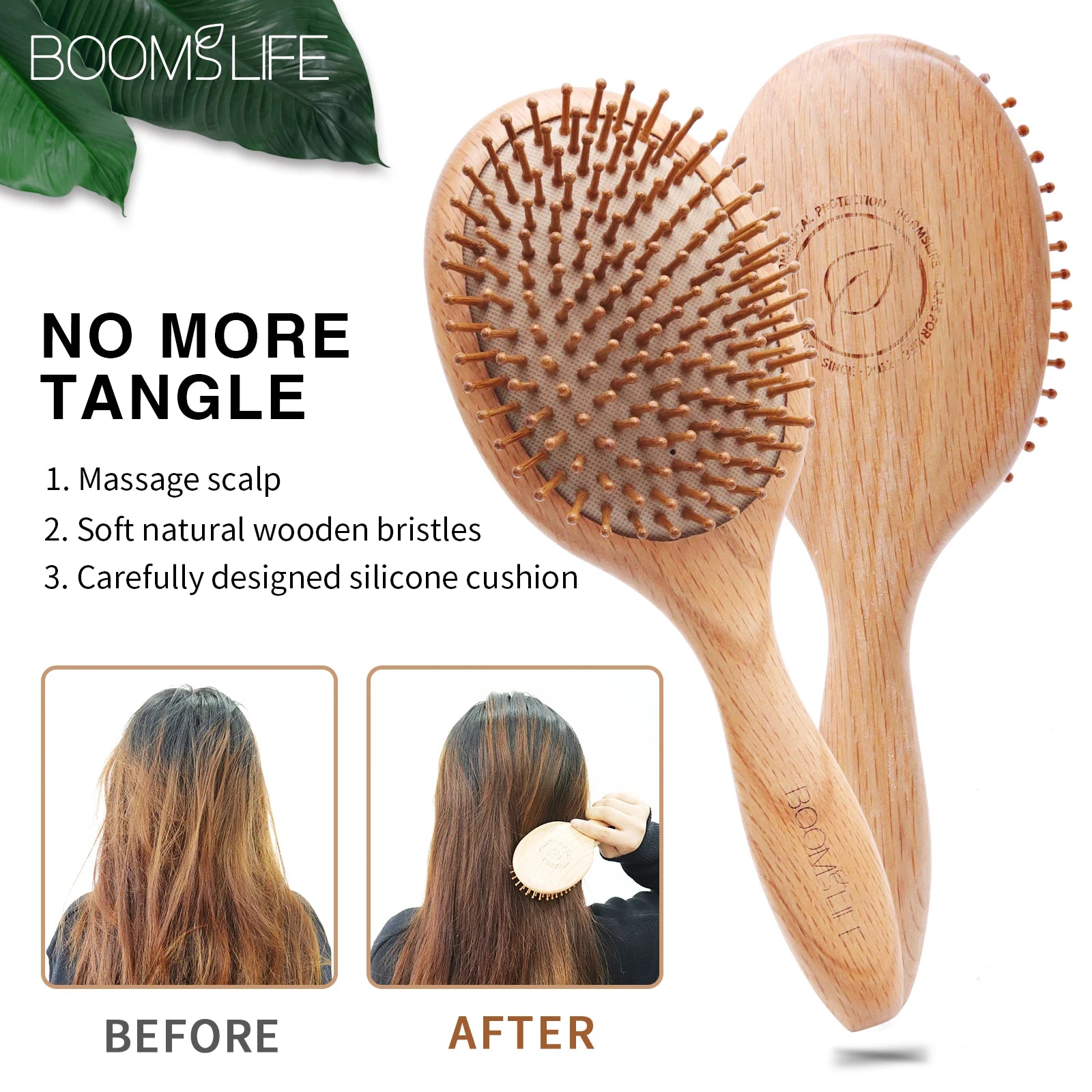 Natural Hair Brush Women Wide Tooth Hair Combs Healthy Paddle Cushion Massage Hairbrush Wooden Comb Hair Care Barber Accessories