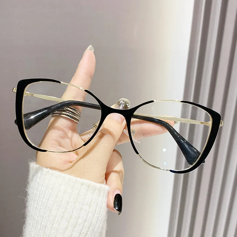 Blue Light Blocking Glasses Cat Eye Color Block Metal Frame Clear Lens Computer Glasses Spectacles For Women