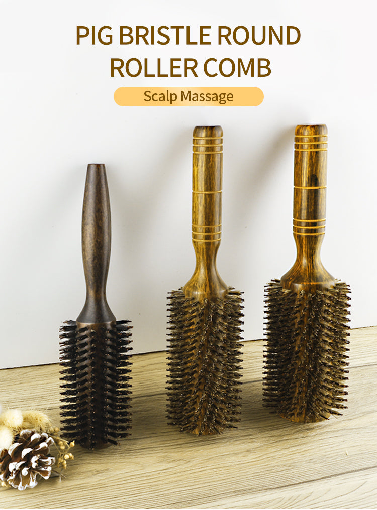 Professional Boar Bristle Round Hair Brush For Women Men Salon Hair Styling Curly And Straight Comb Hairdresser Wood Round Brush