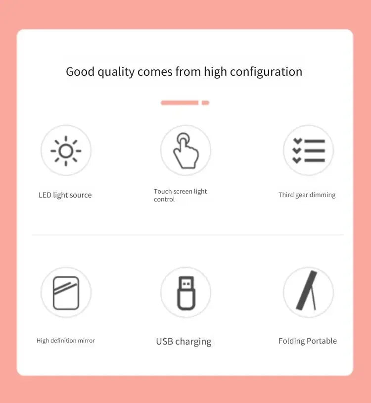 Makeup Mirror USB Rechargeable Portable Compact LED Vanity Mirror with Touch Screen Dimming Makeup Mirror