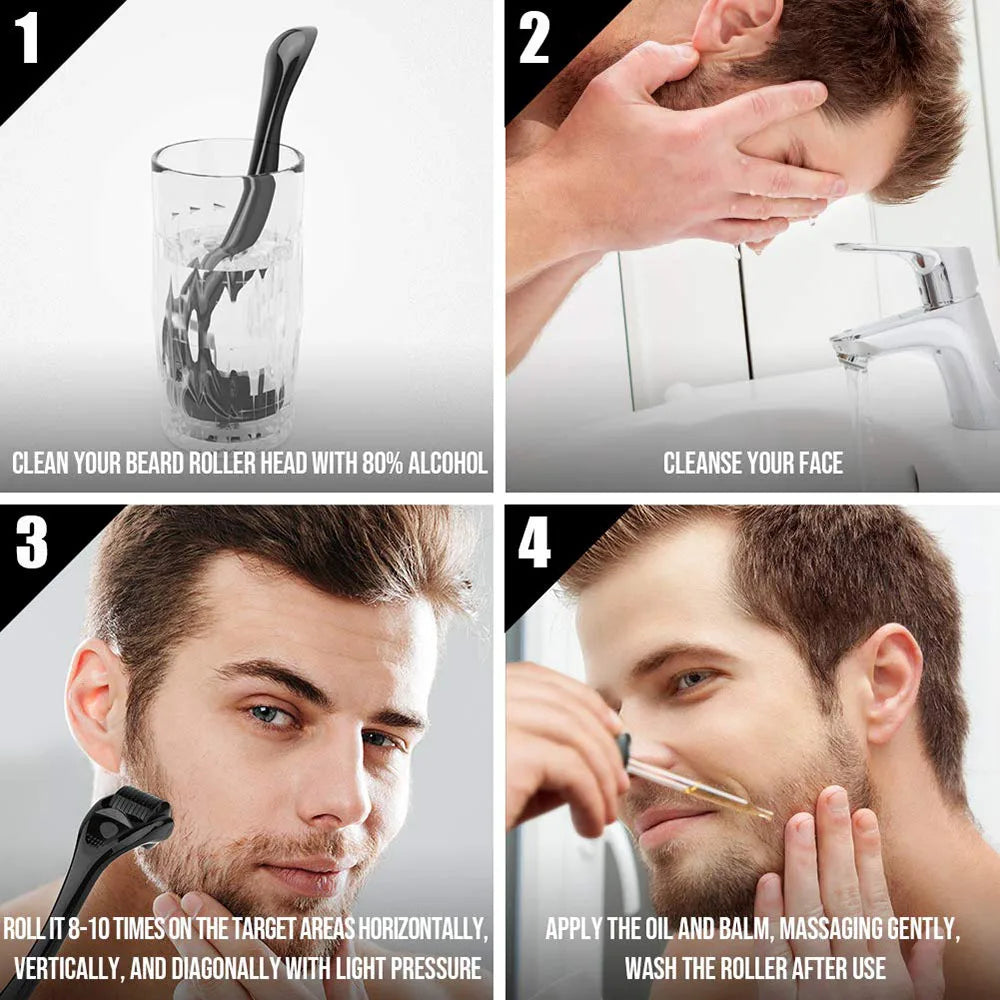 5/7/8 PCS Men's Beard care full set beard comb Balm Double-sided comb with roller beard growth liquid