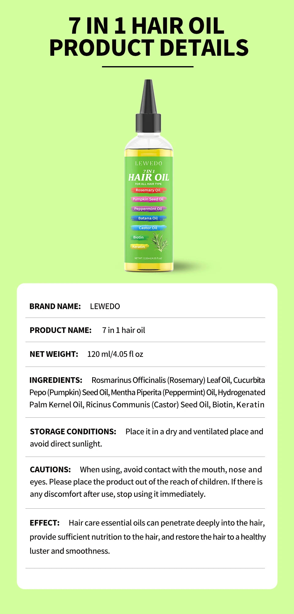 7 in 1 Hair Serum Oil Strengthen Root Smoothing Deep Nourishing Repair Frizzy Hair Product Hair Care Essence For Men Women 120ml