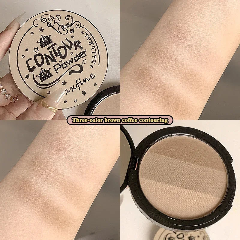 3 Colors Contour Blush Palette Matte Nose Shadow Rose Pink Cheek Glitter Glowing Illuminator Highlighter Powder Bronzer Makeup