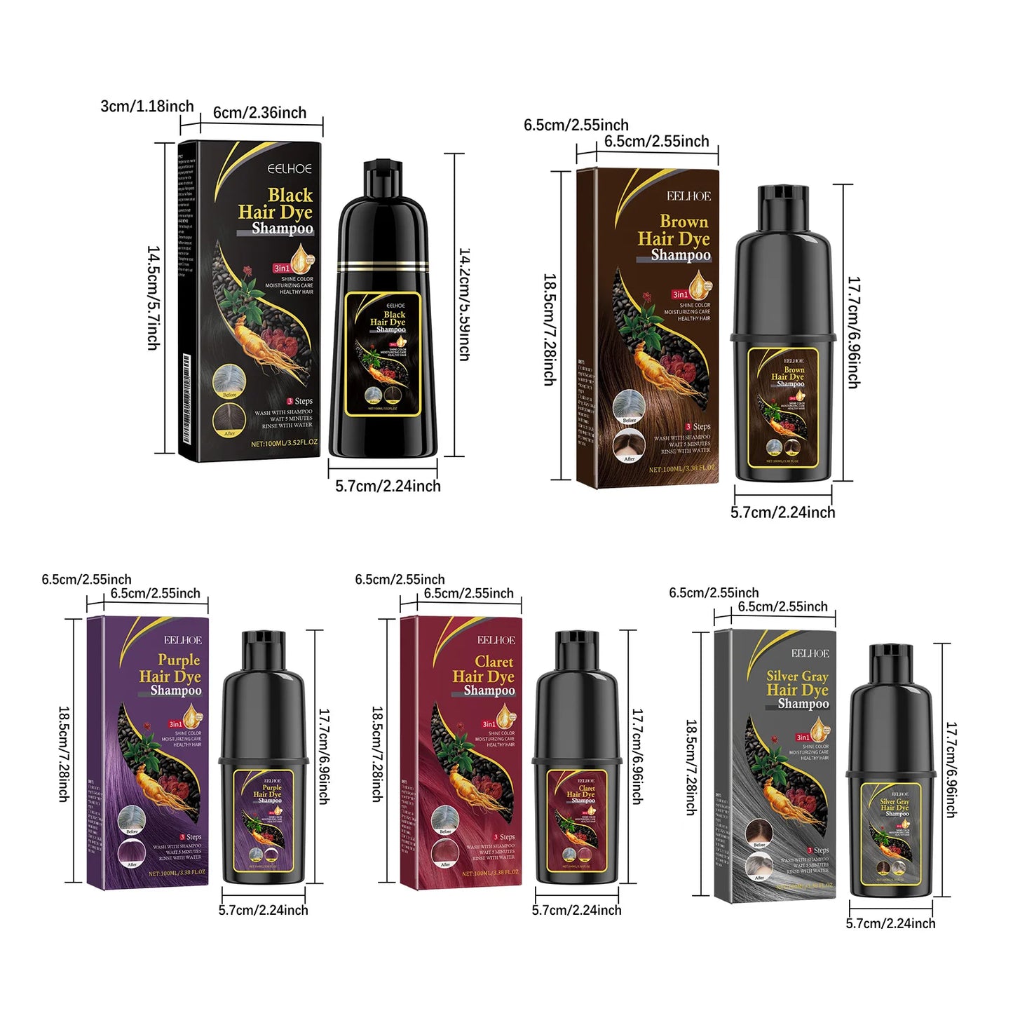 Hair Dyeing Shampoo 3-in-1 Rapid Hair Dyeing Repair Dry Cleaning Nourishing Hair Roots Restoration Hair Coloring Black Shampoo