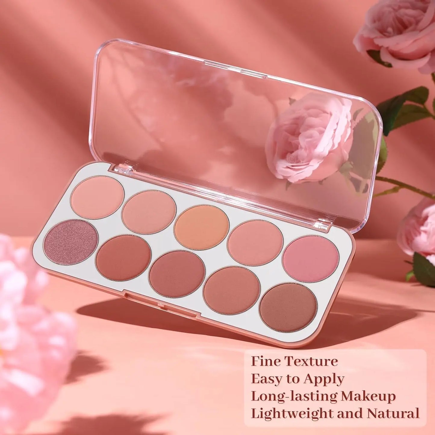 10 Colors Matte Blush Palette for Women Blendable Smooth Long-lasting Waterproof Contouring Blush Powder Buildable Cheek Makeup