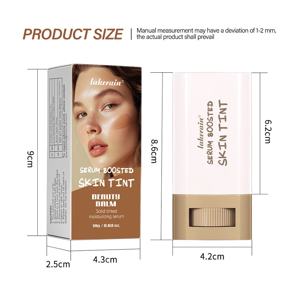 Foundation Stick  Serum Boosted Skin Tint Balm Silky Texture Moisturizing Coverage Plumper Natural Even Skin Tone Travel Makeup