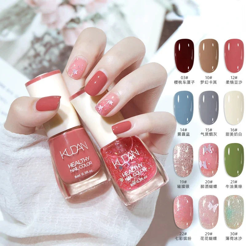 Nail Polish Without Baking Lamp White Fine Glitter Non-baking Non-peel Transparent Shiny Oil Base Coat Nude Nail Polish