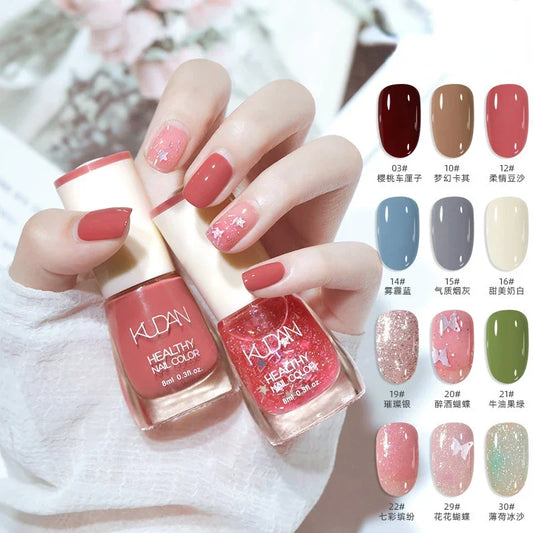 Nail Polish Without Baking Lamp White Fine Glitter Non-baking Non-peel Transparent Shiny Oil Base Coat Nude Nail Polish