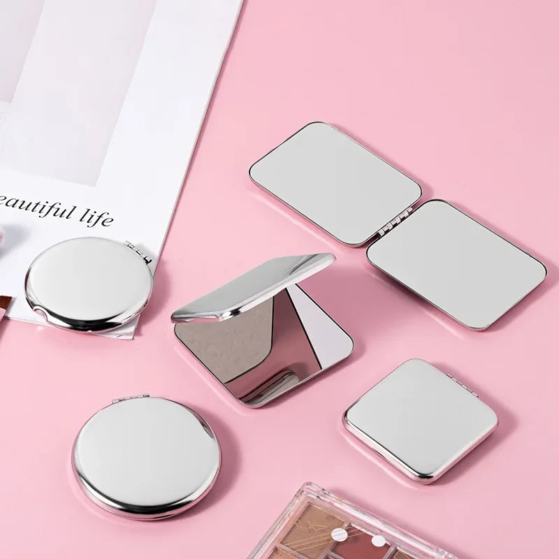 1pcs Hand Pocket Folded-Side Cosmetic Make Up Mirror Portable Women Stainless Steel Makeup Mirror  Small Various Shapes
