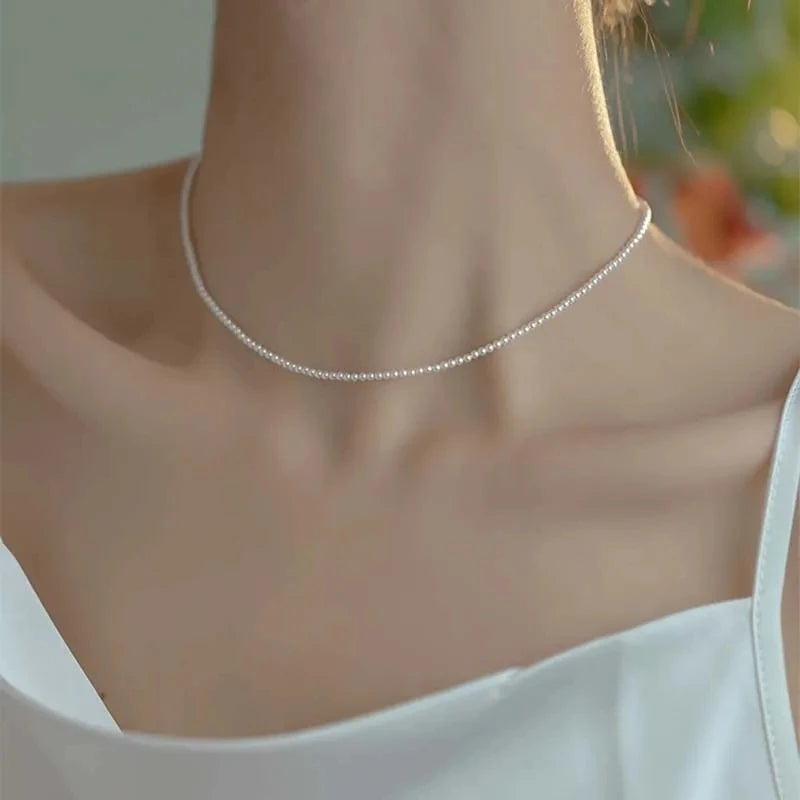 2/3MM Exquisite Pearl Necklace For Women Jewelry On Neck Pearl Bead Choker Cheap Items With Free Shipping Party Gift