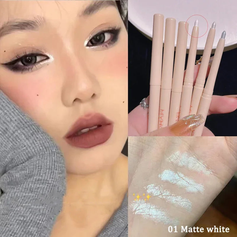 Matte Pearlescent White Eye Shadow Stick Smooth Eye Makeup Highlighter Shimmer Waterproof Pearly Silver Eyeliner Silkworm Pen