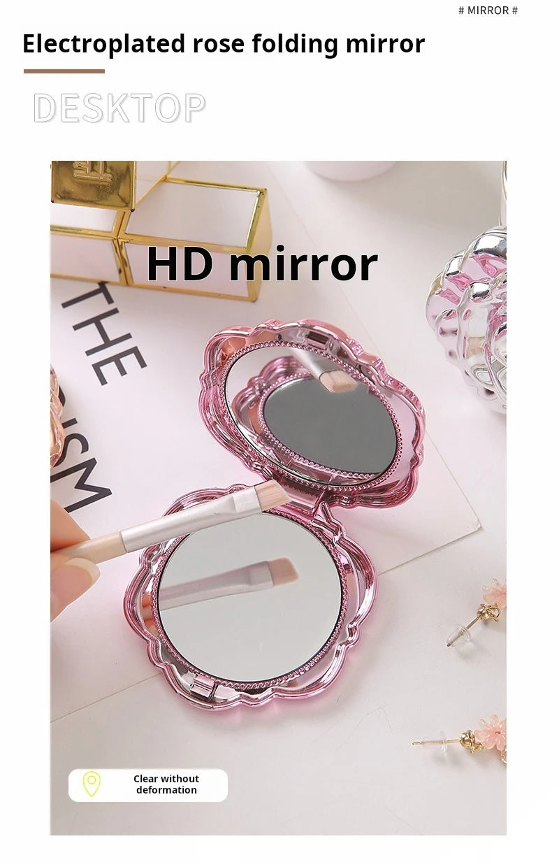 1PC Portable Mini Mirror Retro Rose Flower Small Pocket Makeup Mirror Double Sided Hand Mirrors Compact Cosmetic Beauty Tool