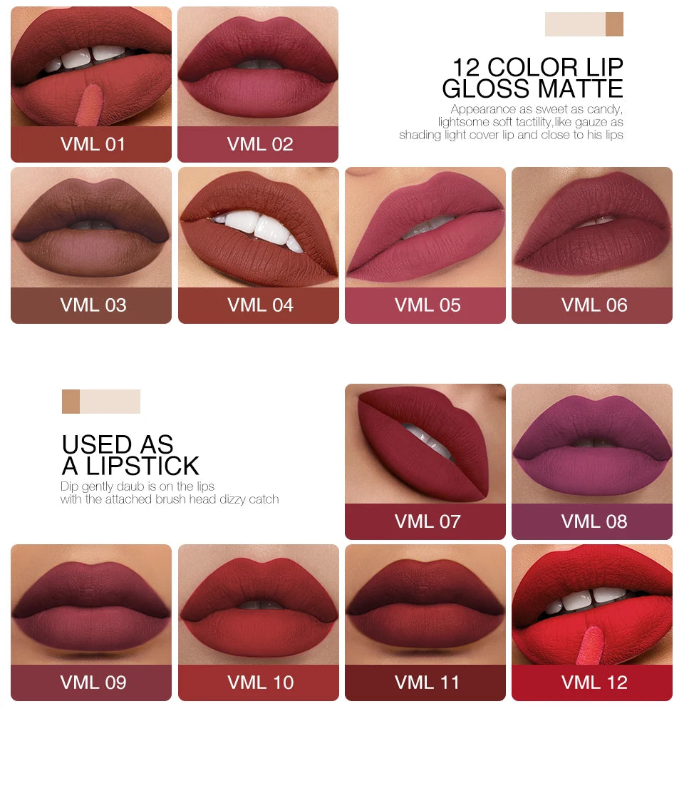 O.TWO.O 12 colors High Quality Velvet Matte lipstick Long Lasting Lips Makeup Waterproof Easy to Wear Matte Liquid Lip Gloss