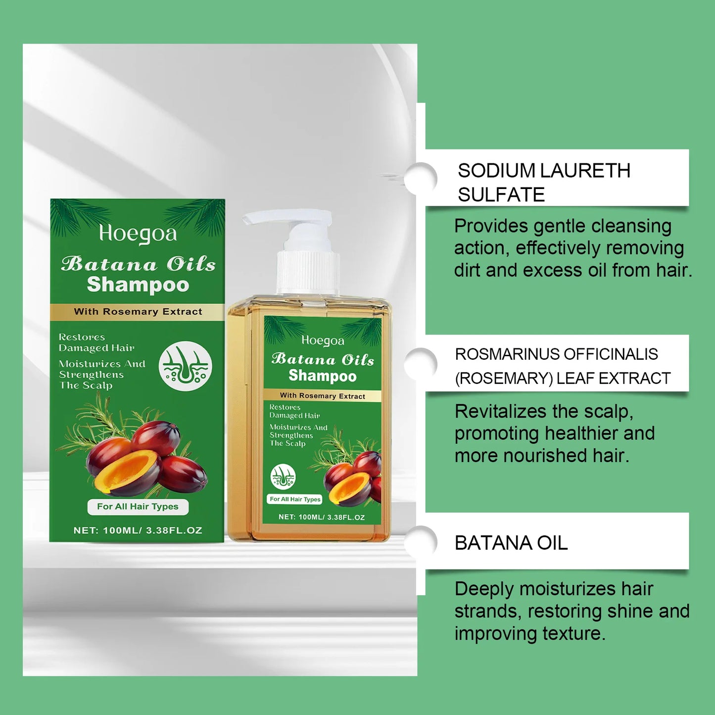 100/300ml Batana Oil & Rosemary Shampoo Deep Nourishing Scalp Remove Dandruff Strengthens Hair for Shiny Shampoo Hair Care
