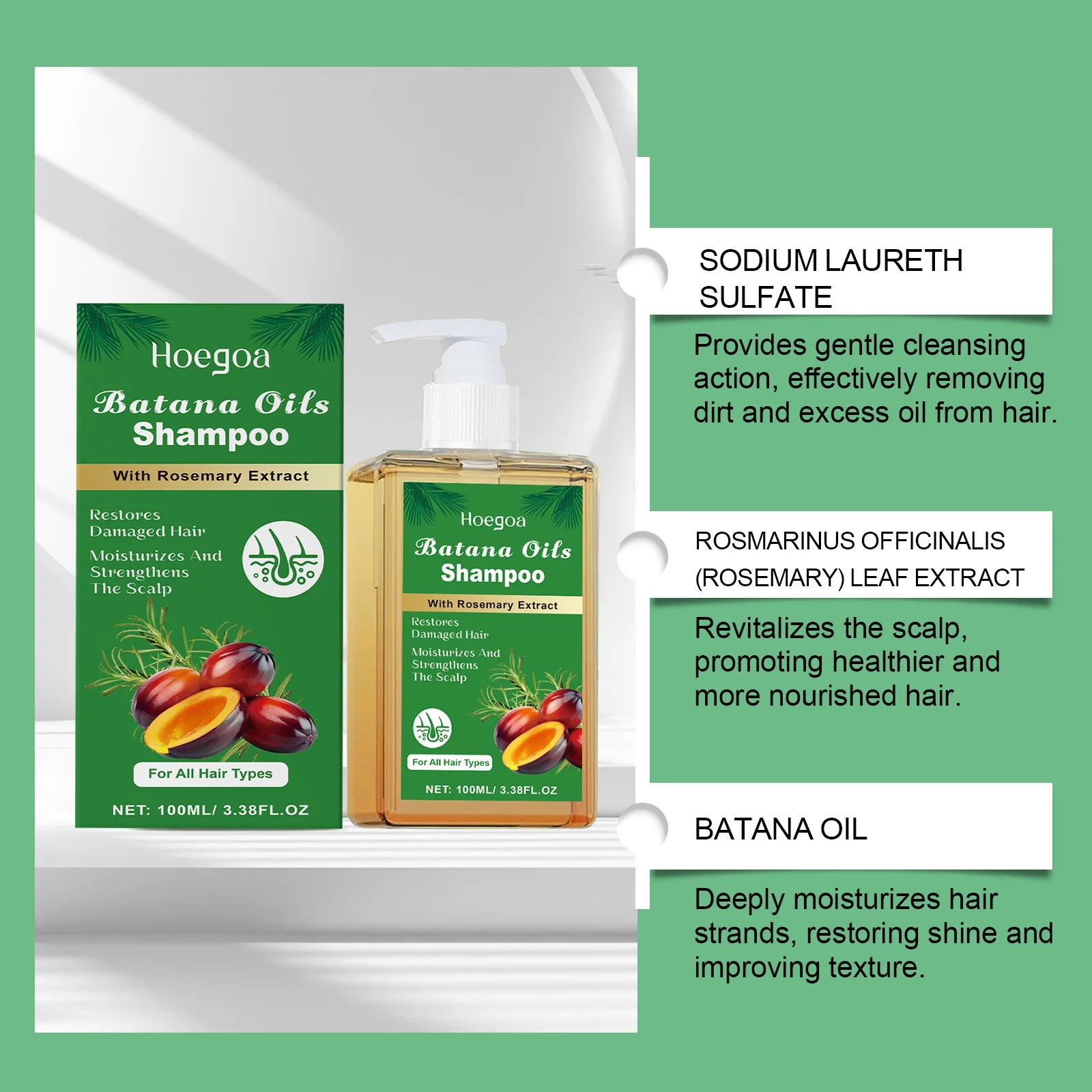 100/300ml Batana Oil & Rosemary Shampoo Deep Nourishing Scalp Remove Dandruff Strengthens Hair for Shiny Shampoo Hair Care
