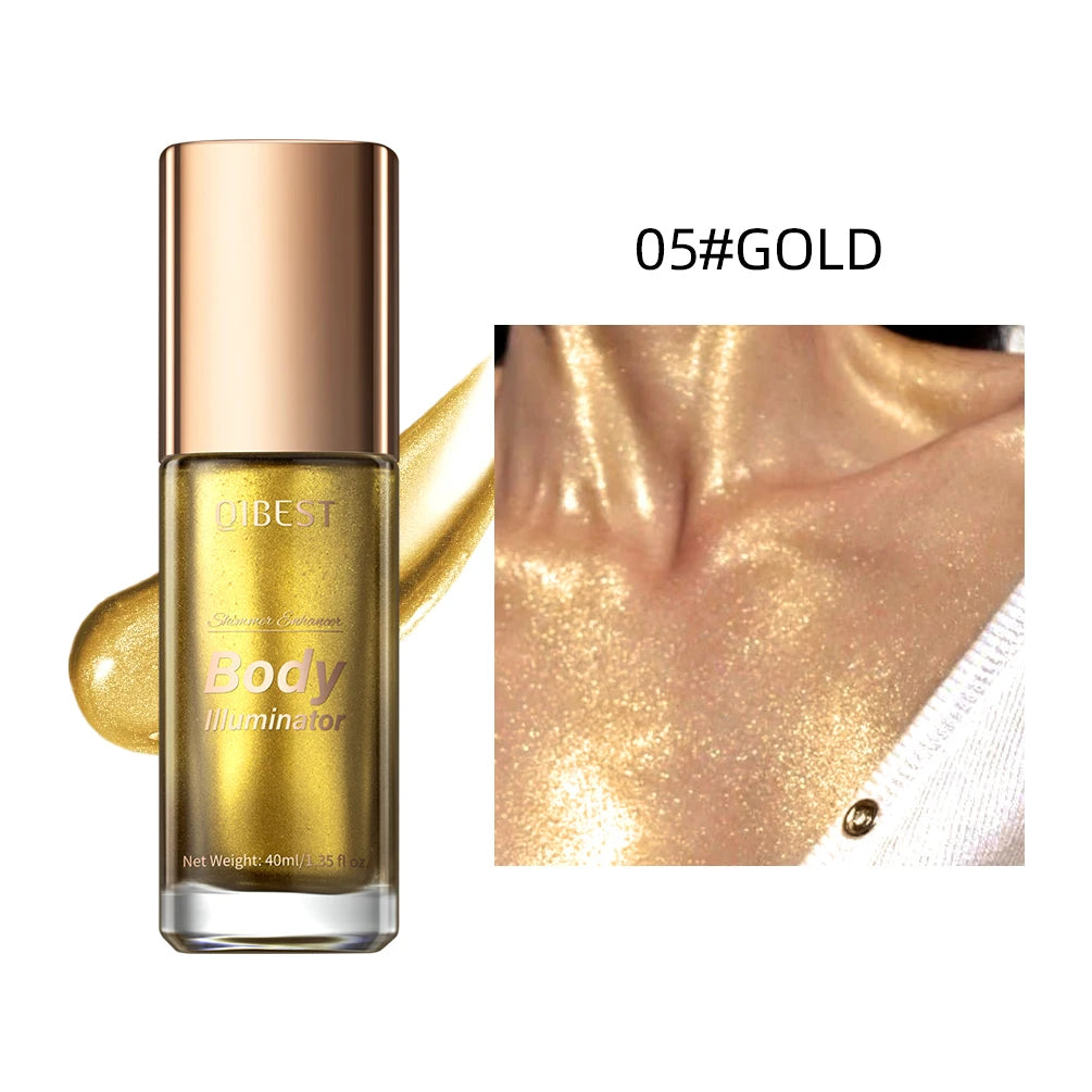 QIBEST 5 Colors Body Face Liquid Highlighter Glitter Makeup Glow Face Contour Shimmer Illuminator Ginger Highlight Cosmetics