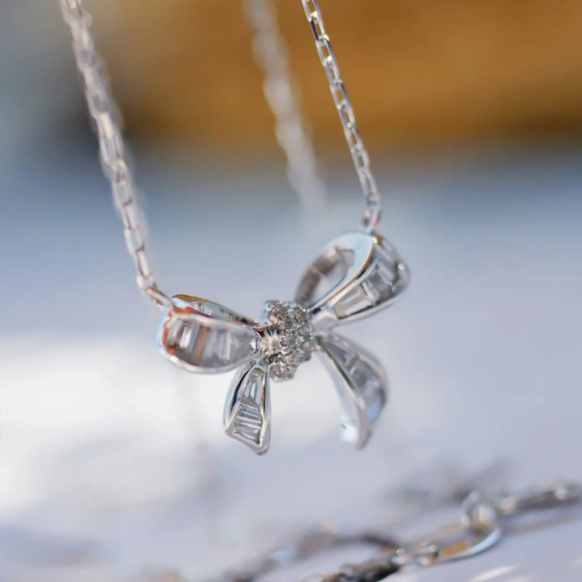 S925 Sterling Silver Women's Necklace Cute Bow Zirconia Pendant Necklace French Jewellery for Daily Wear Holiday Party Gifts