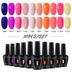 NAILCO 10PCS/Set Gel Nail Polish Gorgeous Full Coverage Semi Permanent Soak Off UV LED Gel Nail Art Base Top Coat Gel Polish Kit