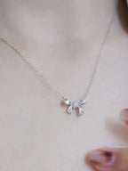 S925 Sterling Silver Women's Necklace Cute Bow Zirconia Pendant Necklace French Jewellery for Daily Wear Holiday Party Gifts