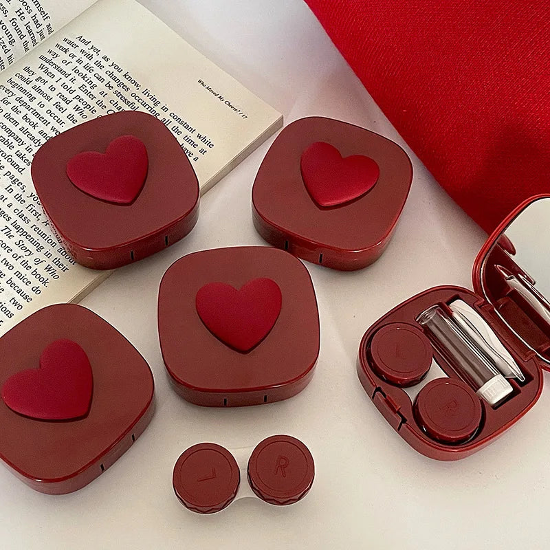 Women Color Contact Lens Case Red Heart Contact Lenses Box for Eyes Care Kit Glasses Case Holder Container