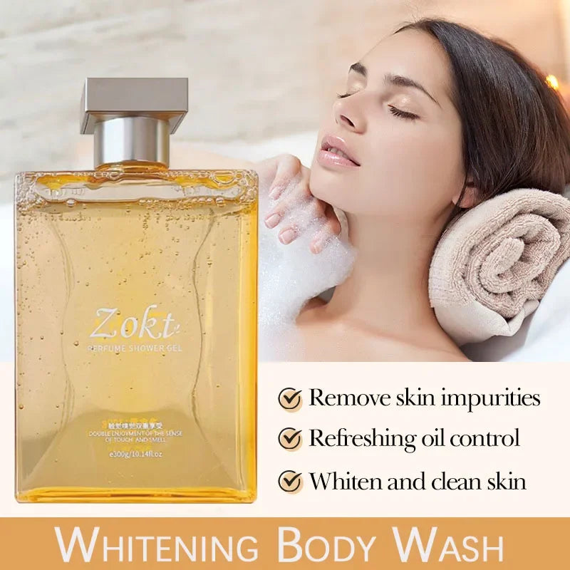 300ml White Perfumed Body Wash Refreshing, Moisturizing,Long-lasting Fragrance Body Brightening Niacinamide Cleansing Shower Gel