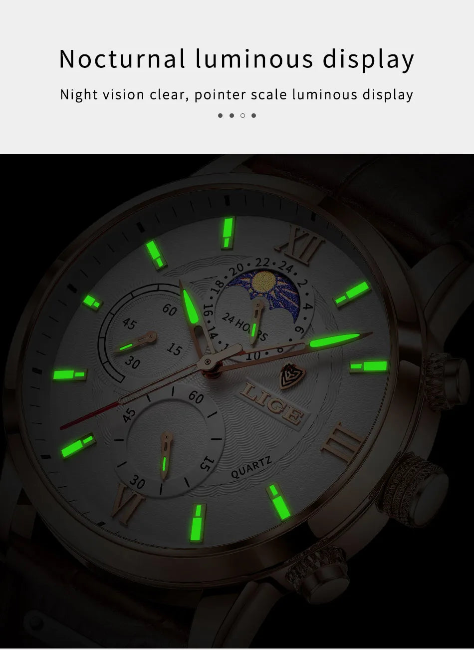 Men's Watches LIGE Top Brand Luxury Men WristWatch For Men Leather Quartz Watch Sports Waterproof Male Clock Relogio Masculino