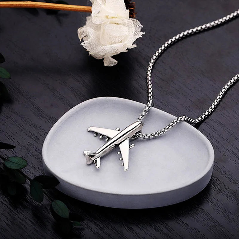 Noter New Trendy Men Airplane Necklace 28 Inchs Long Collar Hiphop Rock Pendant Colar Masculino Male Accessories Boyfriend Gift