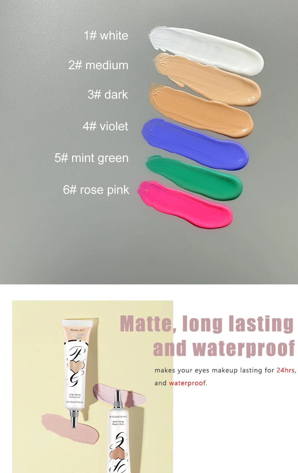 Eyeshadow primer, cut-off eyeshadow primer, concealer color, 24-hour makeup lasting, waterproof and sweat-proof
