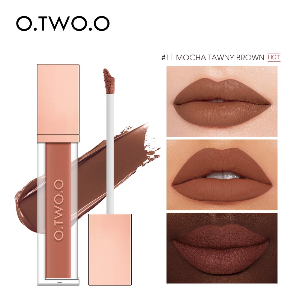O.TWO.O 12 Color Liquid Lipstick Matte Finish Sexy Silky Lip Gloss Waterproof Kiss-proof Lasting Lip Glaze Lip Tint Cosmetics