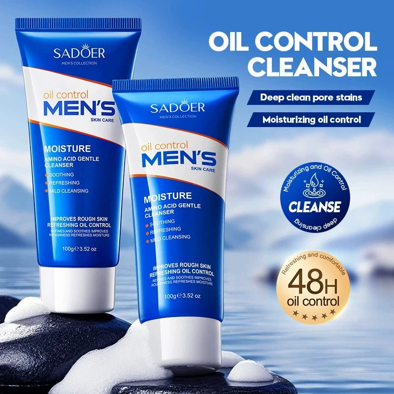 SADOER Men's Facial Cleanser Face Wash Foam Face Cleanser Oil Control Anti Acne Hydrating Moisturizing Men Skin Care Products