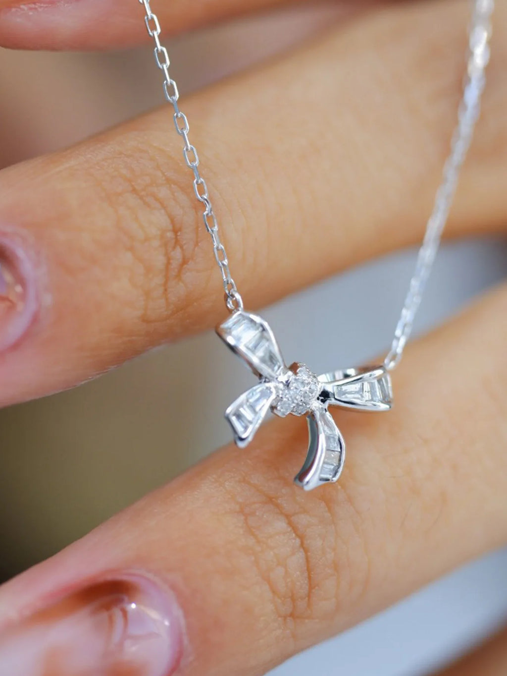 S925 Sterling Silver Women's Necklace Cute Bow Zirconia Pendant Necklace French Jewellery for Daily Wear Holiday Party Gifts