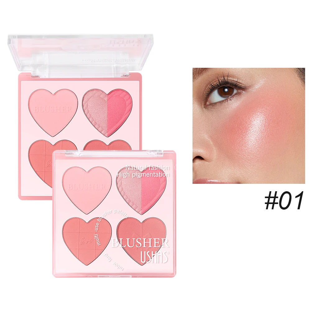 USHAS Blush Plate, 2-Color Optional, Long-lasting Waterproof, Silky and Delicate, Natural Makeup Effect, 3-in-1 Multi-Purpose