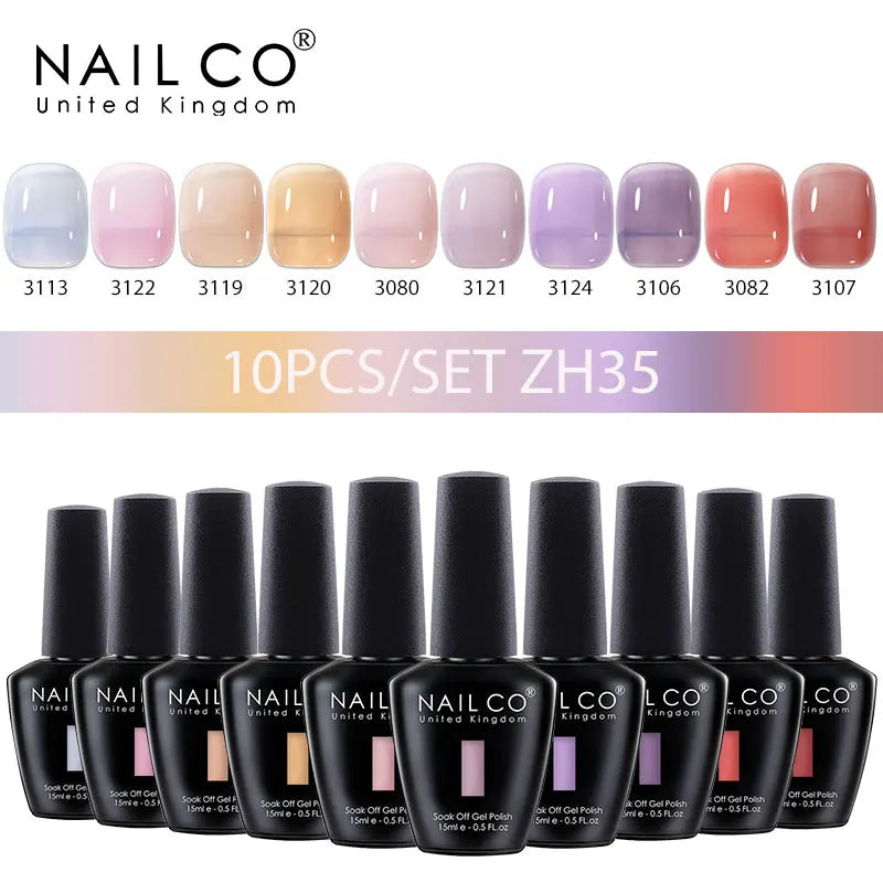 NAILCO 10PCS/Set Gel Nail Polish Gorgeous Full Coverage Semi Permanent Soak Off UV LED Gel Nail Art Base Top Coat Gel Polish Kit
