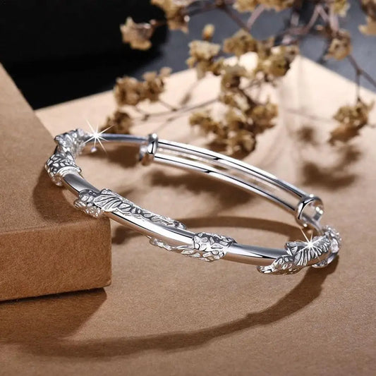 Luxury Shiny Full-blown Flowers Bracelet For Women Original Texture Adjustable Solid Bracelets Light Luxury Party Jewelry