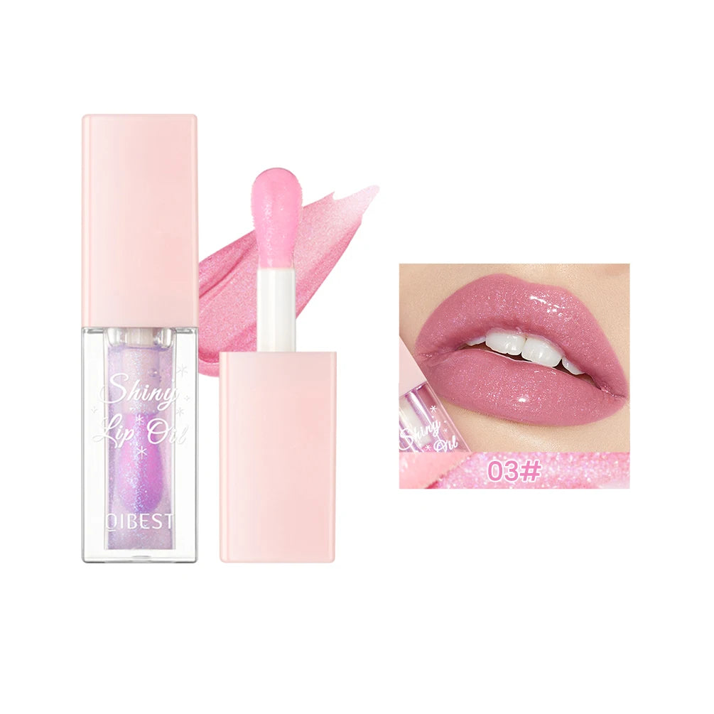 Pearlescent Pink Glitter Lip Oil Lustrous Color Changing Lip Gloss Moisturizing Makeup Lip Balm Mirror Glass Lip Glaze Cosmetics