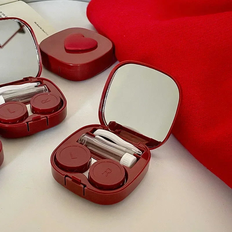 Women Color Contact Lens Case Red Heart Contact Lenses Box for Eyes Care Kit Glasses Case Holder Container