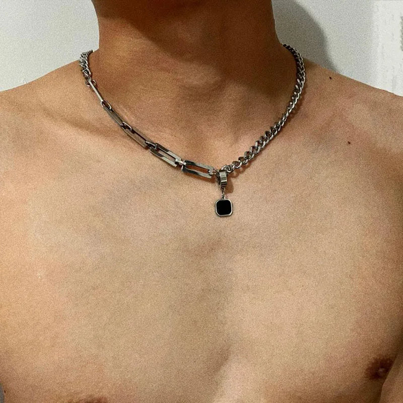 Stainless Steel Chains Rivet Choker Necklace for Men Hiphop Punk Neck Jewelry Short Collar Chain With Pendant Gothic Accessories