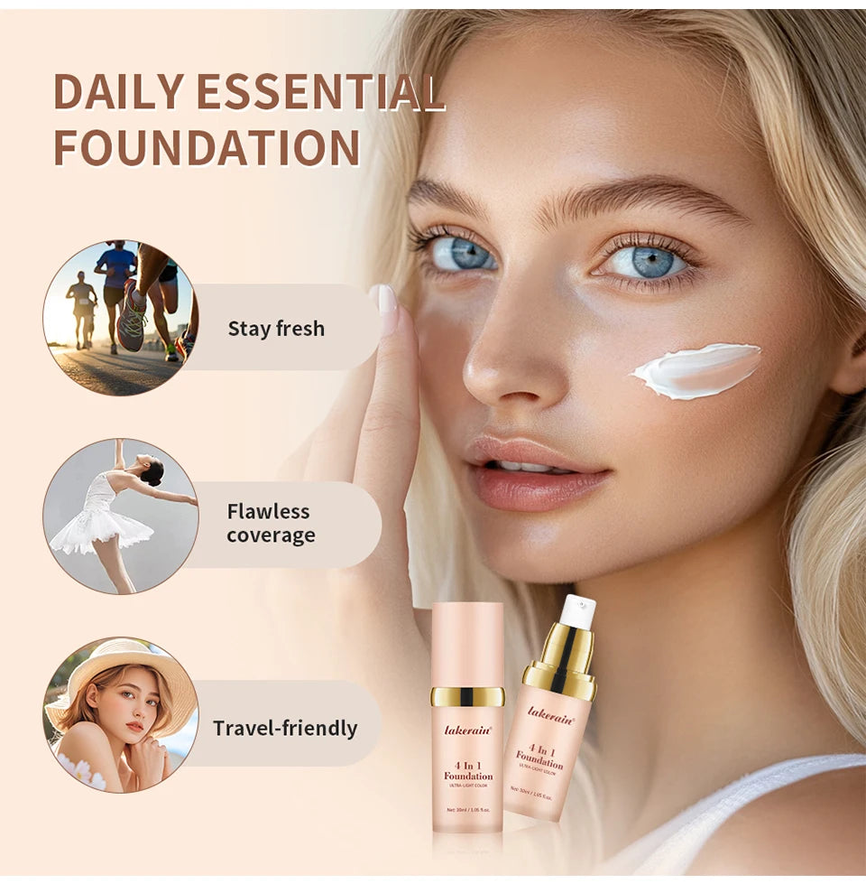 Color Changing Foundation 4 In 1 Moisturizer Longwearing Waterproof Concealer Even Skin Toning Sunscreen Spf 30 Whitening Makeup