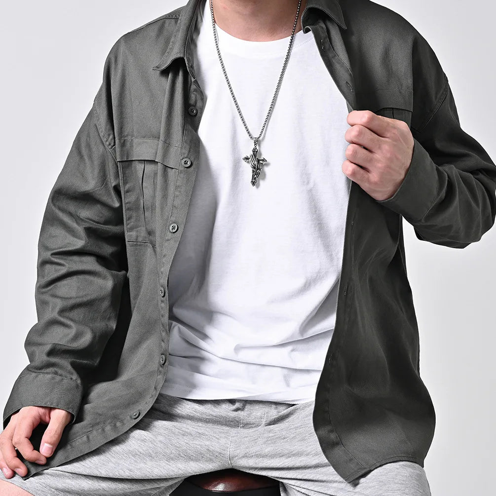Necklace For Men National Retro Style Hand Of Prayer Stainless Steel Cross Fresh Fashion Necklace Personality Niche Pendant