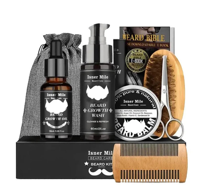 5/7/8 PCS Men's Beard care full set beard comb Balm Double-sided comb with roller beard growth liquid