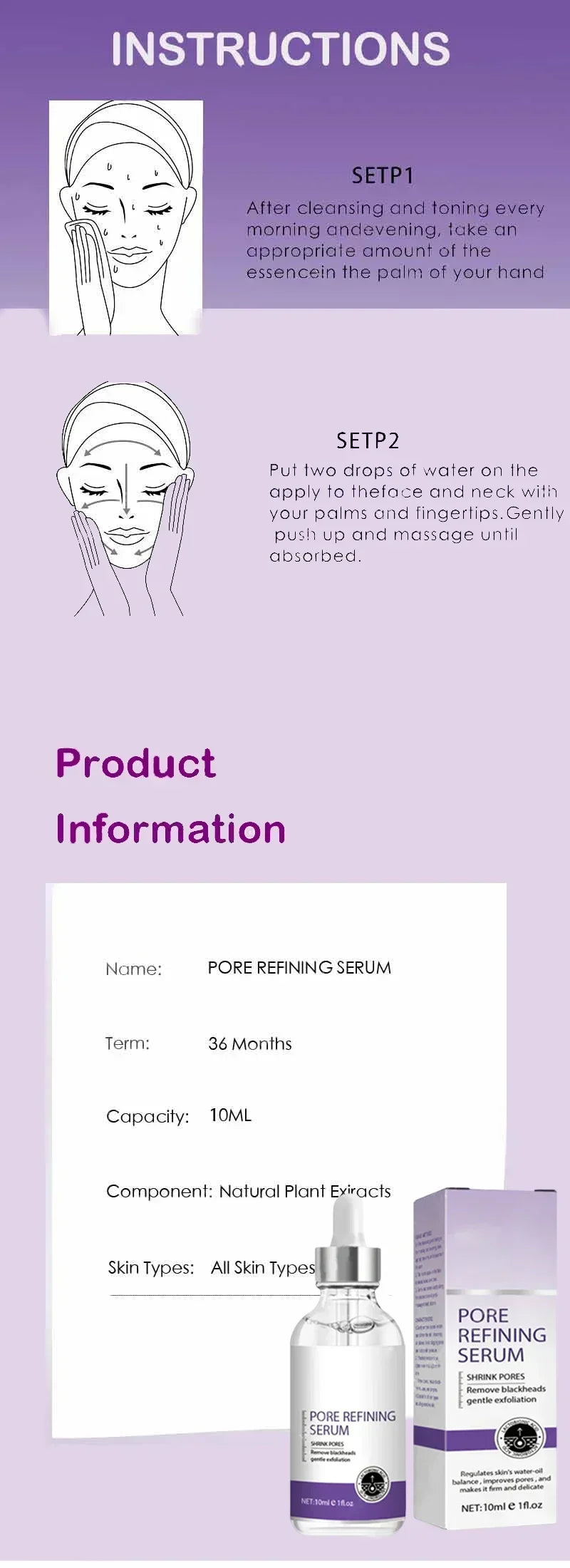 Face Skin Pore Shrinkage Serum Long-Lasting Moisturizing Improves Large Pores Calming Skin Care Essence
