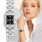 Luxury Sliver Metal Women Bracelet Wrist Watch Top Brand Fashion Crystal Quartz Watch Elegant Square Ladies Clock Reloj Mujer